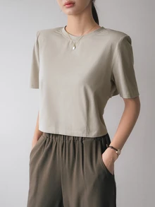 Dazy-Less Women's Drawstring Lace-Up Hollow Out Short Sleeve T-Shirt Old Money Style Summer School - Apricot - View 2