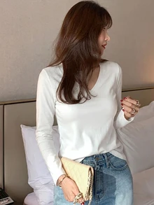 DAZY Women's Round Neck Solid Color Basic White Short Sleeve T-Shirt, Spring/Summer Long Sleeve - White - View 3