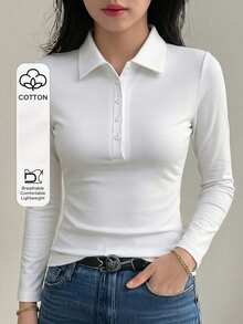 DAZY Solid Color Round Neck Fitted Short Sleeve Women T-Shirt Summer - White - View 3