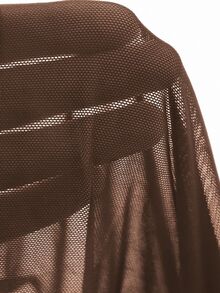 DAZY Sheer Mesh Patchwork Tie-Front Off Shoulder Long Sleeve Crop Top For Women, Suitable For Party, Back To School, Spring/Summer Going Out Tops Women - Brown - View 7