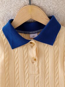 女童 2 件套 粗針編織毛衣 Polo 領上衣與配套裙裝套裝 秋季校服風格服飾包 秋季穿搭 - 黃色 - 查看 7