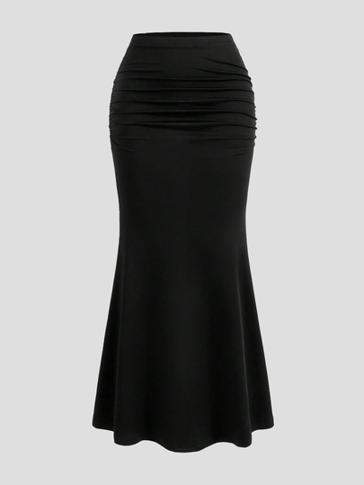 Sweetra Women's Solid Color Pleated Fish Tail Women Skirt
