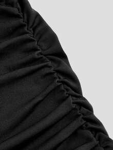 Sweetra Women's Solid Color Pleated Fish Tail Women Skirt - Black - View 5