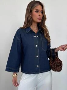 Siren Gaze Women's Loose Denim Jacket With Metal Buckle Decoration - White - View 10