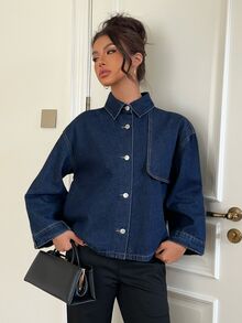 Siren Gaze Women's Loose Denim Jacket With Metal Buckle Decoration - White - View 4