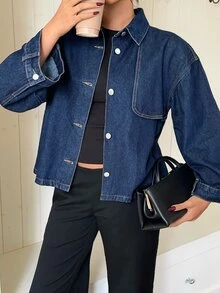 Siren Gaze Women's Loose Denim Jacket With Metal Buckle Decoration - White - View 3