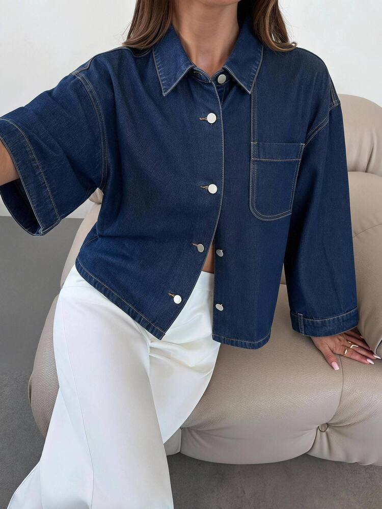 Siren Gaze Women's Loose Denim Jacket With Metal Buckle Decoration - White - View 9
