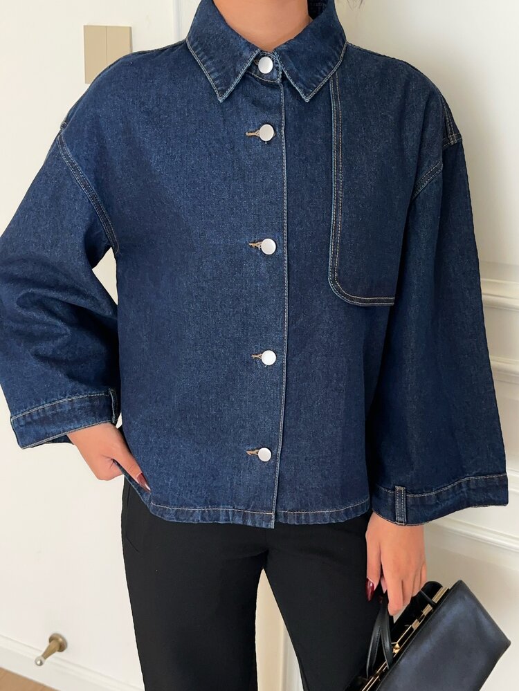 Siren Gaze Women's Loose Denim Jacket With Metal Buckle Decoration - White - View 5