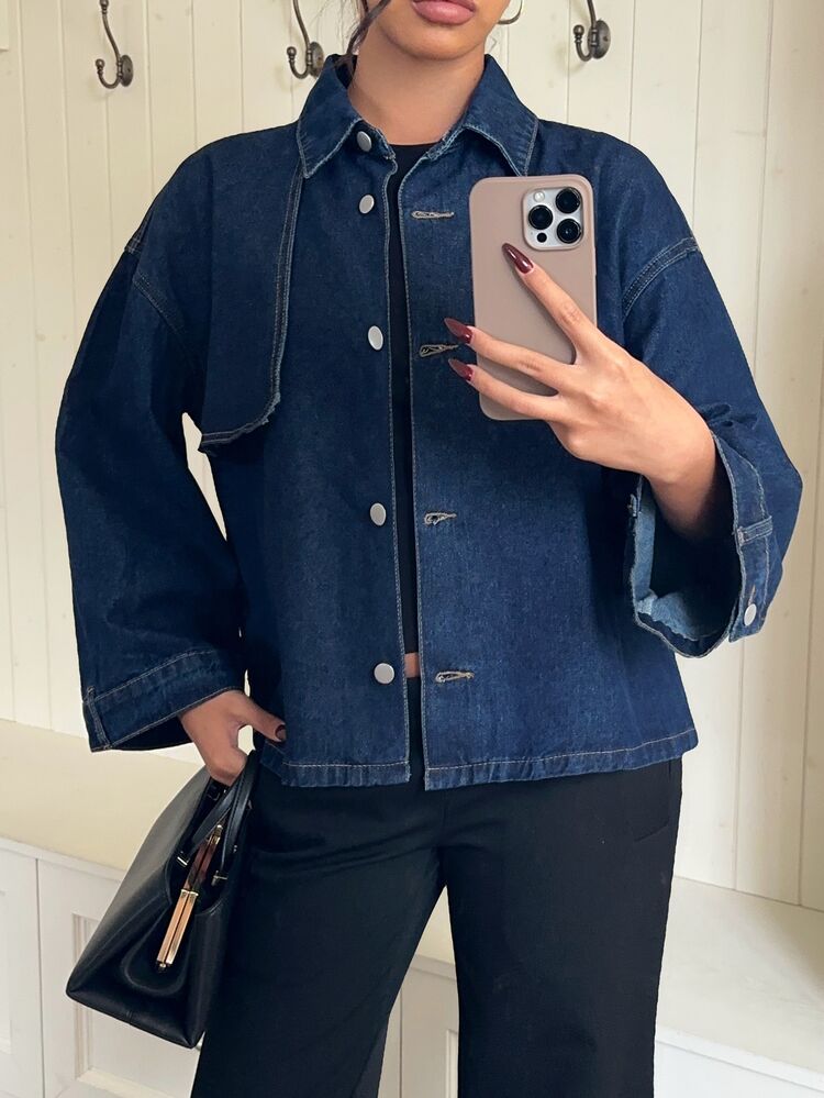 Siren Gaze Women's Loose Denim Jacket With Metal Buckle Decoration - White - View 1
