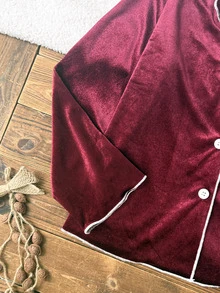 SHEIN Tween Girls Kids Simple Comfortable Soft Velvet Fabric Pocket Long Sleeve Pants 2 Pieces Set Loungewear Autumn/Winter/All Season Halloween/Christmas - Burgundy - View 6