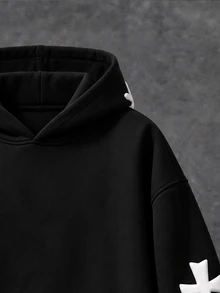 Manfinity EMRG Men's Hooded Sweatshirt, 3D Raised Foam Cross Graphic On Back & Sleeve, Goth Street Style Casual Ho - Black - View 6