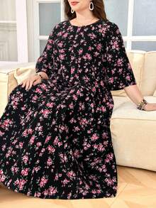 Lacomfia Women's Loose Ruffle Pocket Ditsy Floral Casual Midi Dress, Romantic Elegant Comfortable, Suitable For Plus Size, Daily Wear Fall - Multicolor - View 6