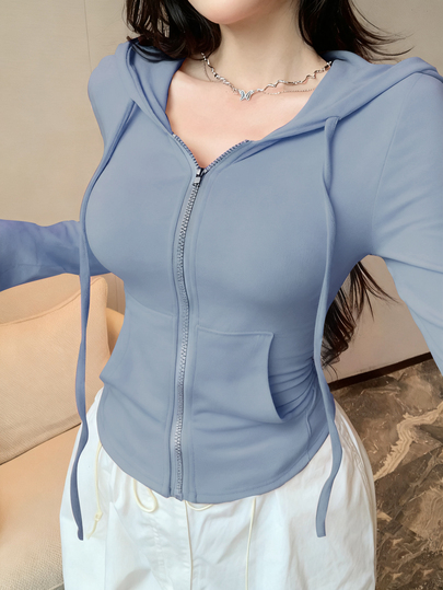 DAZY Valentine's Day Zip-Up Hoodie T-Shirt, Tight Fit Women T-Shirt Long Sleeve