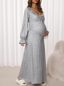 Slowluna Maternity Polka Dot Casual Daily Summer Dress - Grey - View 3