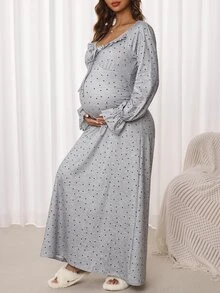 Slowluna Maternity Polka Dot Casual Daily Summer Dress - Grey - View 5