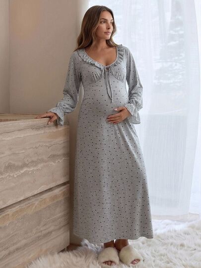 Slowluna Maternity Polka Dot Casual Daily Summer Dress