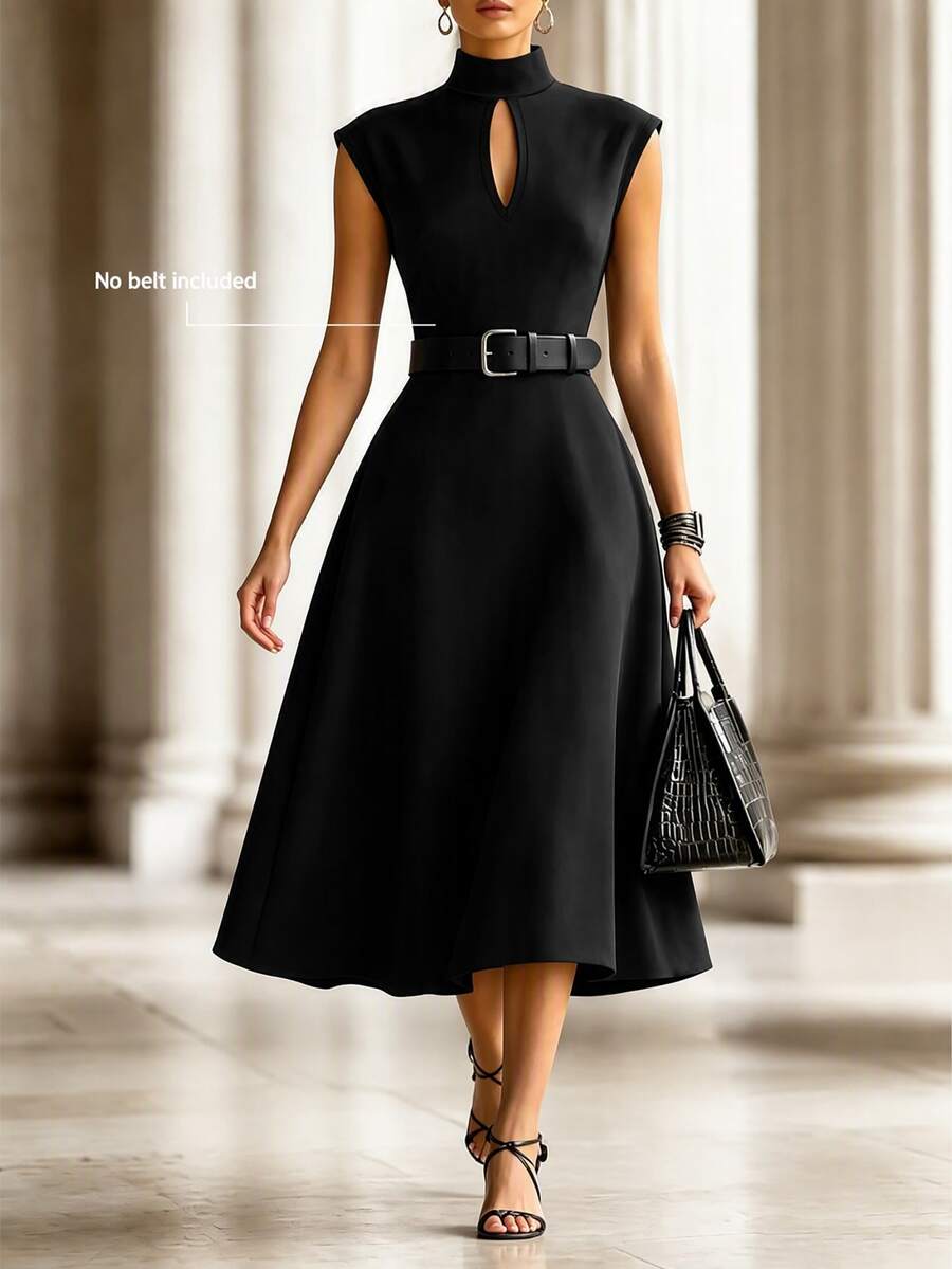 SHEIN Women's Solid Color Stand Collar Casual Party Dress