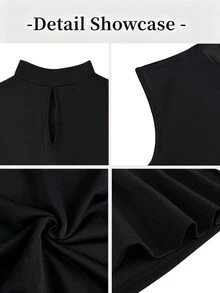 SHEIN Women's Solid Color Stand Collar Casual Party Dress - Black - View 14