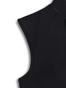 SHEIN Women's Solid Color Stand Collar Casual Party Dress - Black - View 13