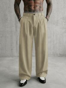 AXEPEAK Men's Casual Versatile Solid Color Straight Leg Pants - Khaki - View 6