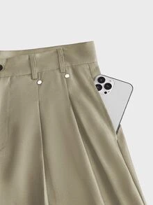 AXEPEAK Men's Casual Versatile Solid Color Straight Leg Pants - Khaki - View 5