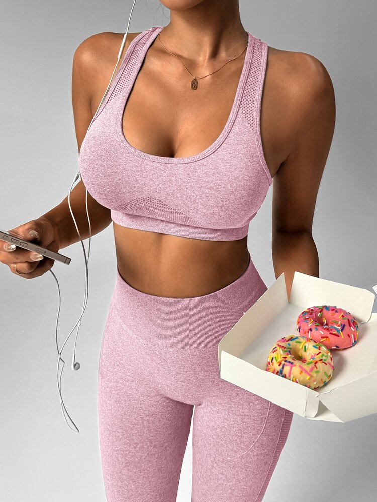 Dewbera Dewbera Women Solid Color Sleeveless Simple Top And Pants Casual Sports Suit Workout Women Setwomen Workout Set Women Leggings Set - Baby Pink - View 3