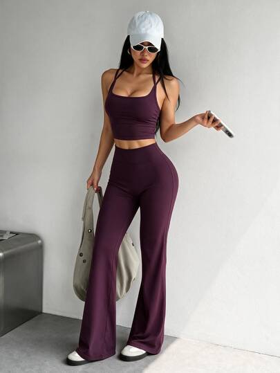 Dewbera Dewbera Women's Solid Color Camisole Tank Top And Long Pants Casual Daily Sports Set