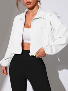 Dewbera Dewbera Chaqueta deportiva casual de unicolor con dobladillo con cordón - Blanco - Ver 6