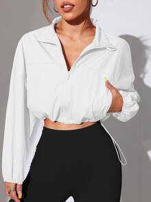Dewbera Dewbera Chaqueta deportiva casual de unicolor con dobladillo con cordón - Blanco - Ver 4
