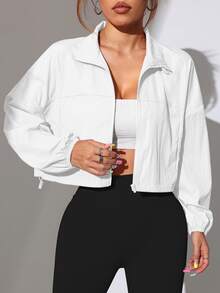 Dewbera Dewbera Chaqueta deportiva casual de unicolor con dobladillo con cordón - Blanco - Ver 7