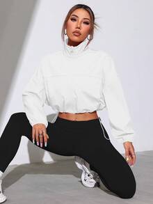 Dewbera Dewbera Chaqueta deportiva casual de unicolor con dobladillo con cordón - Blanco - Ver 5