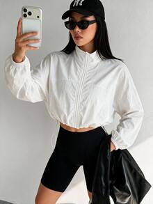 Dewbera Dewbera Chaqueta deportiva casual de unicolor con dobladillo con cordón - Blanco - Ver 1