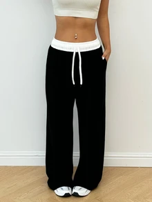 Dewbera Dewbera Yoga High Waist Loose Flared Sports Pants, Color Block - Black - View 11