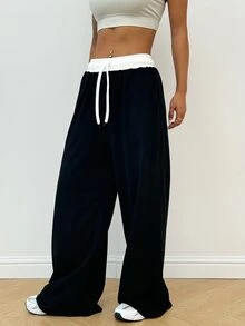 Dewbera Dewbera Yoga High Waist Loose Flared Sports Pants, Color Block - Black - View 12