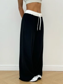 Dewbera Dewbera Yoga High Waist Loose Flared Sports Pants, Color Block - Black - View 13