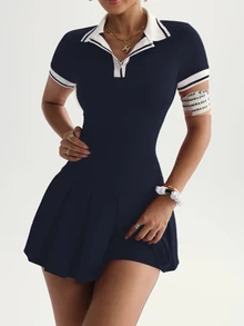 Dewbera Dewbera Yoga Sports Tennis Dress Athletic Dress - Navy Blue - View 5