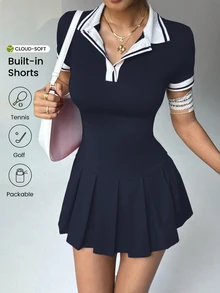 Dewbera Dewbera Yoga Sports Tennis Dress Athletic Dress - Navy Blue - View 4