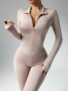 Dewbera Dewbera Women Solid Color Long Sleeve Top And Slim Fit Pants Active Set Workout Women Set Women Workout Set Gym Women Outfit - Dusty Pink - View 7