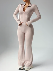 Dewbera Dewbera Women Solid Color Long Sleeve Top And Slim Fit Pants Active Set Workout Women Set Women Workout Set Gym Women Outfit - Dusty Pink - View 4