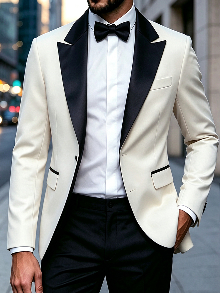 Manfinity Mode Men's Apricot Notch Lapel Slim Fit Tailored Fashion Business Suit Set, Formal, Old Money - Apricot - View 1