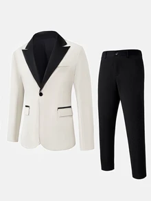 Manfinity Mode Men's Apricot Notch Lapel Slim Fit Tailored Fashion Business Suit Set, Formal, Old Money - Apricot - View 3
