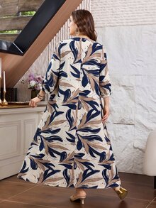 Lacomfia Casual All-Over Print Round Neck 3/4 Sleeve Loose Regular Fit Plus Size Dress For Spring/Summer - Multicolor - View 2