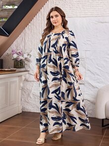 Lacomfia Casual All-Over Print Round Neck 3/4 Sleeve Loose Regular Fit Plus Size Dress For Spring/Summer - Multicolor - View 5