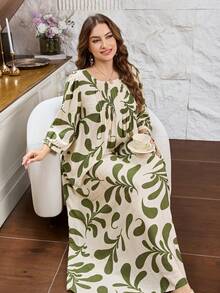 Lacomfia Casual All-Over Print Round Neck 3/4 Sleeve Loose Regular Fit Plus Size Spring Summer Dress Fall - Multicolor - View 6