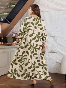 Lacomfia Casual All-Over Print Round Neck 3/4 Sleeve Loose Regular Fit Plus Size Spring Summer Dress Fall - Multicolor - View 2