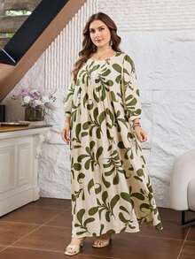 Lacomfia Casual All-Over Print Round Neck 3/4 Sleeve Loose Regular Fit Plus Size Spring Summer Dress Fall - Multicolor - View 7
