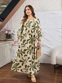 Lacomfia Casual All-Over Print Round Neck 3/4 Sleeve Loose Regular Fit Plus Size Spring Summer Dress Fall - Multicolor - View 3