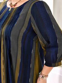 Lacomfia Plus Size Women Casual Striped 3/4 Sleeve Loose Regular Arabic Style Dress, Spring/Summer Fall - Multicolor - View 4