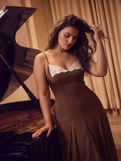 Anewsta Robe grande taille pour femmes à bretelles spaghetti, cintrée à la taille et amincissante, pour rendez-vous, vacances, décontracté et sorties