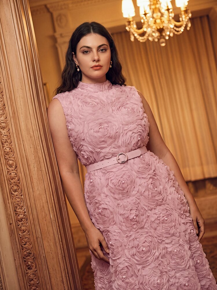 Anewsta New Arrival Plus Size Women Elegant Romantic Rose 3D Dress - Pink - View 7